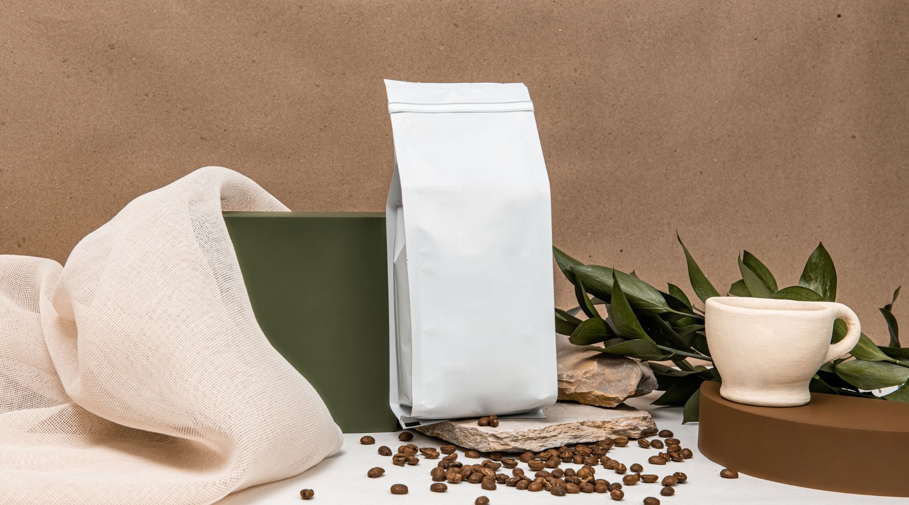 Fresh roasted coffee beans in premium gusset bags