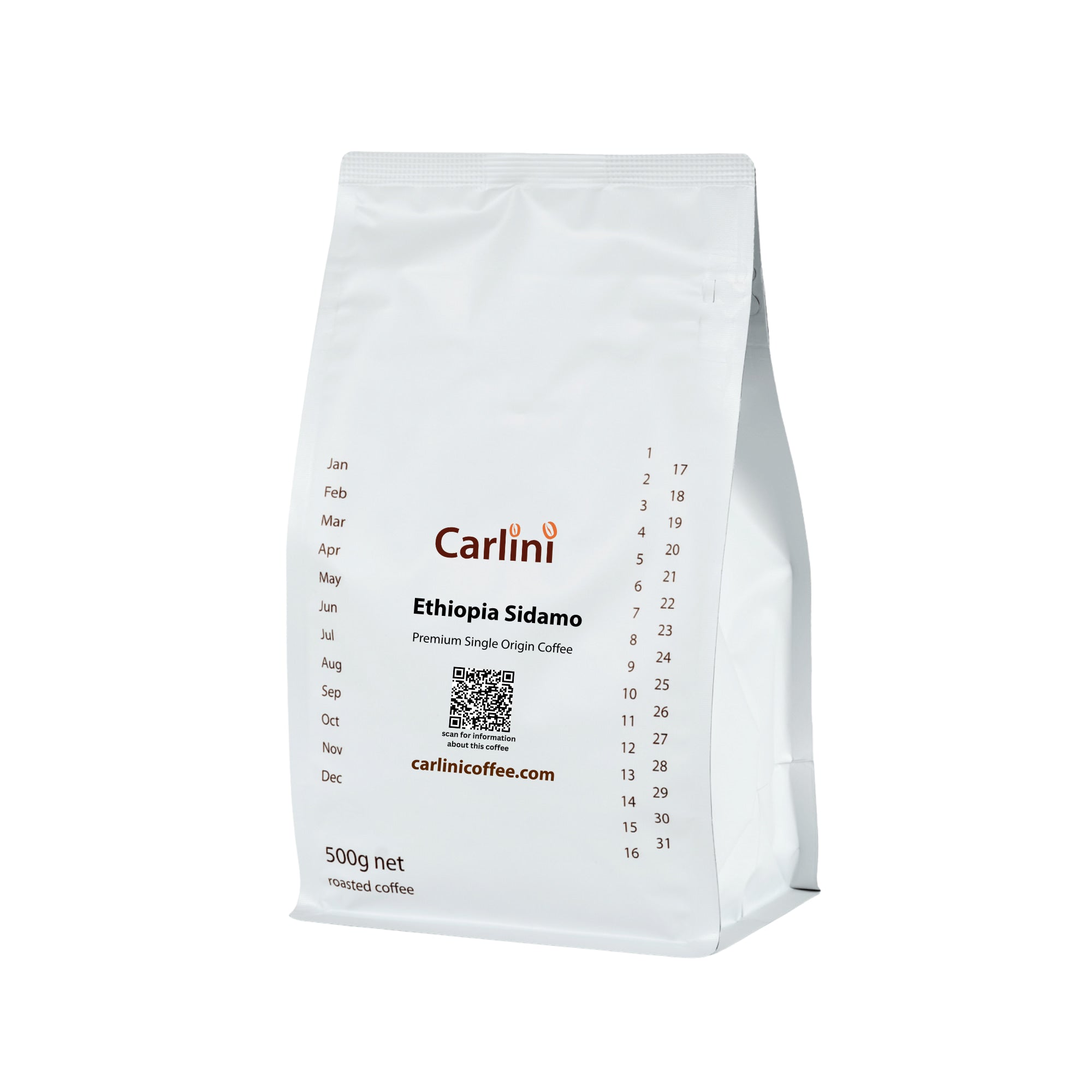 Carlini Coffee 500g pack of fresh roasted Ethiopia Sidamo coffee