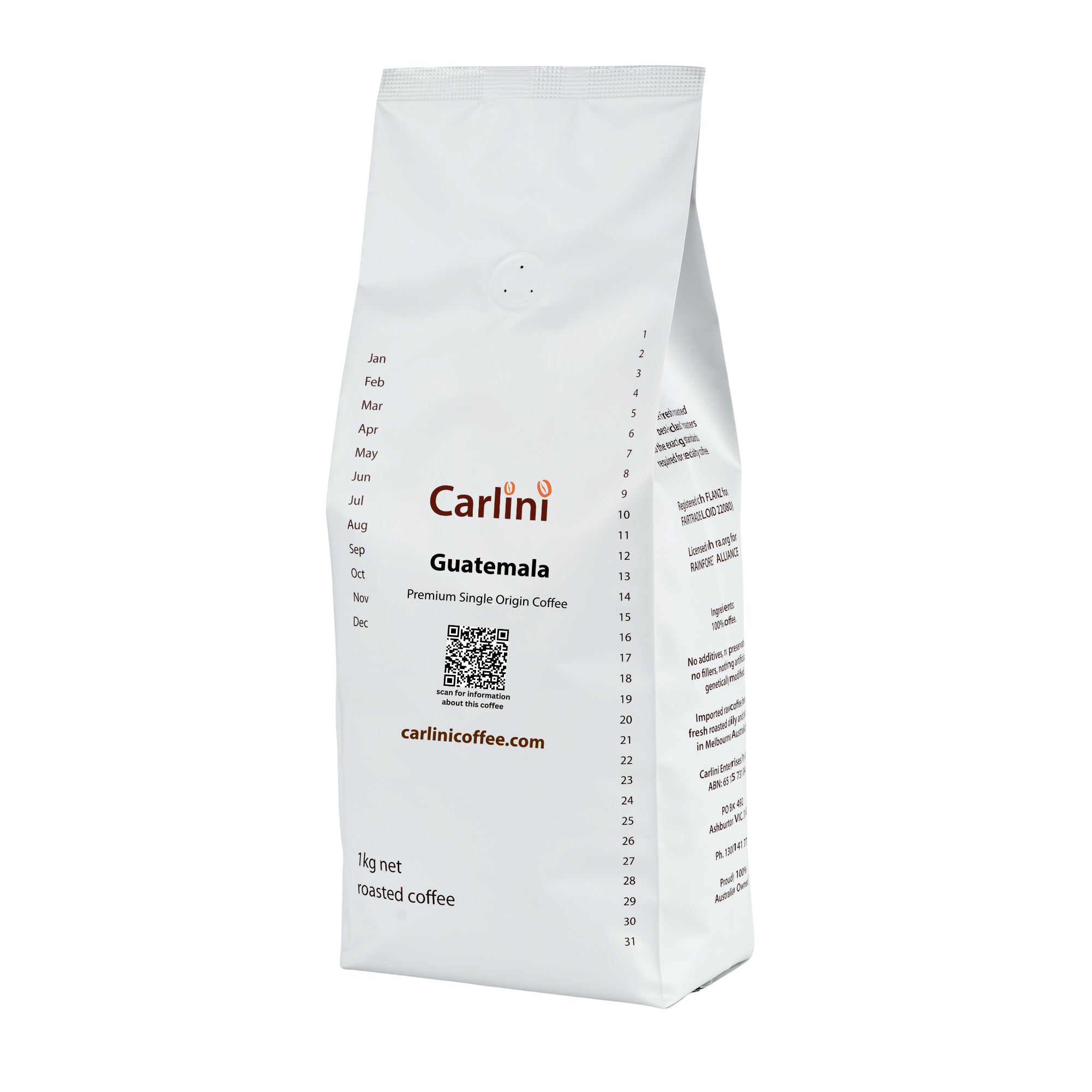 Carlini Coffee 1kg pack of premium single origin Guatemala coffee