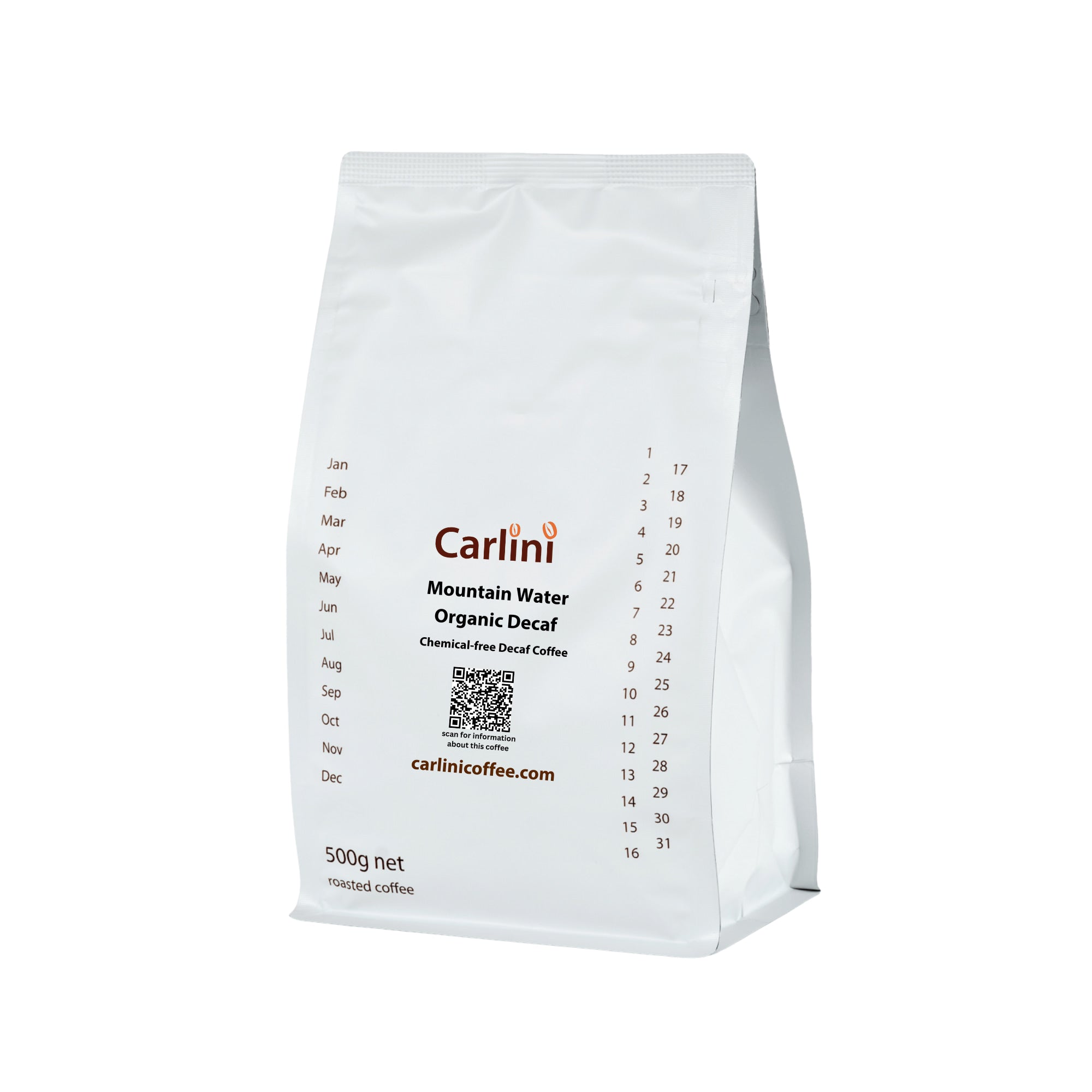 Carlini Coffee 500g pack of Organic Mountain Water chemical free Decaf coffee