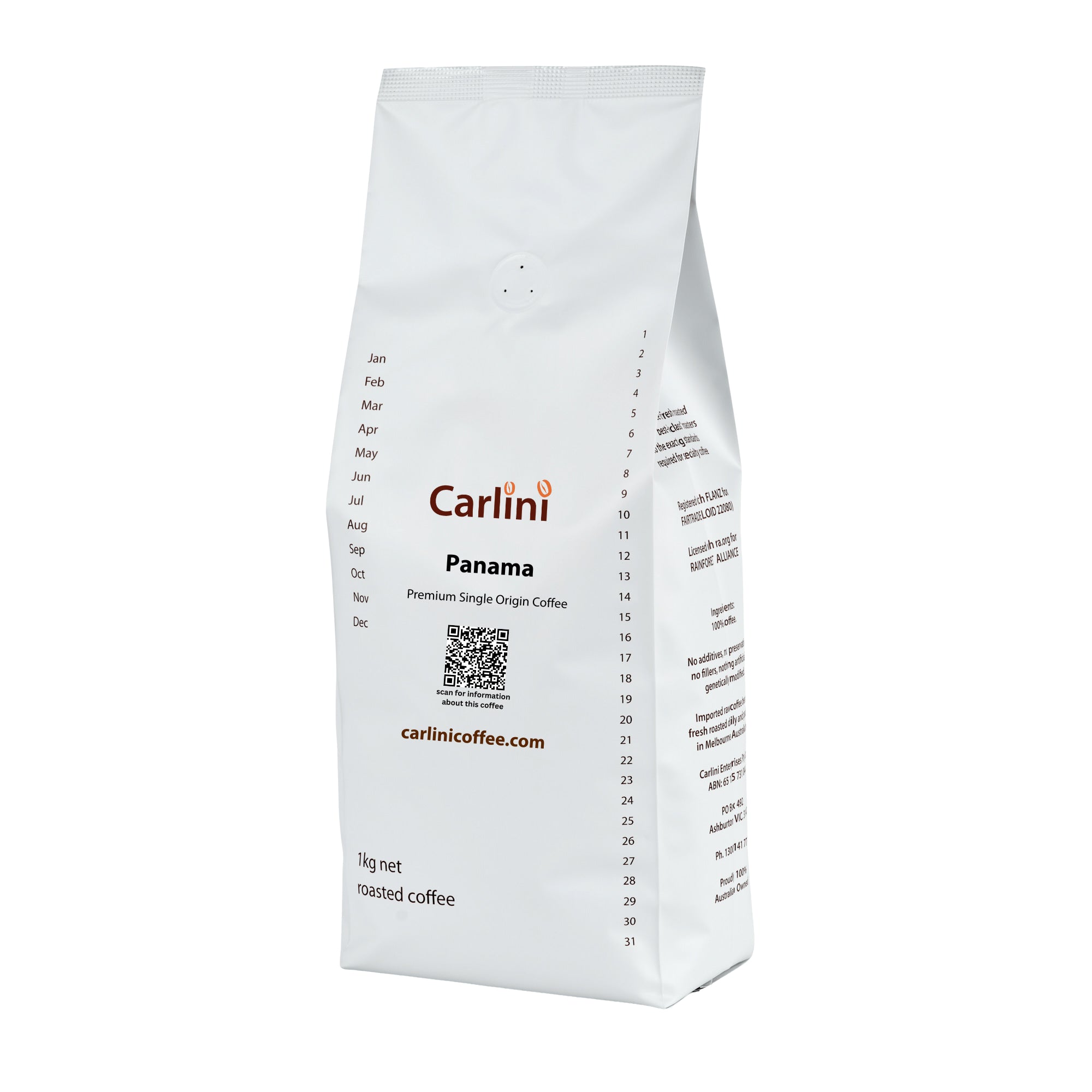 1kg pack of Carlini Coffee premium single origin Panama coffee