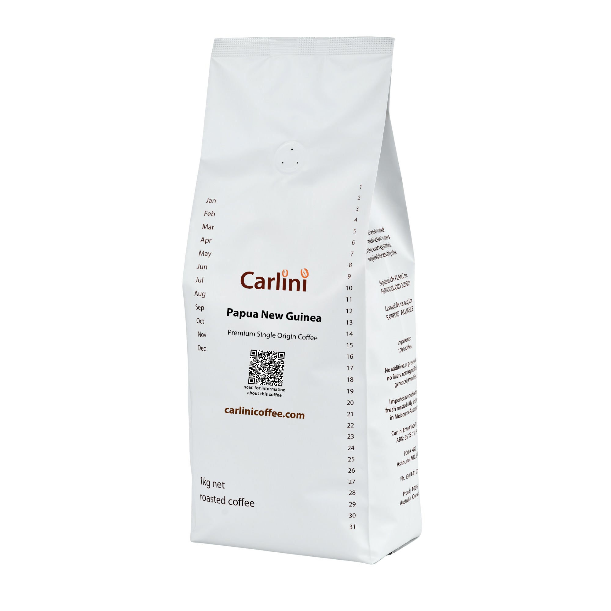 Carlini Coffee 1kg pack of premium quality Papua New Guinea coffee