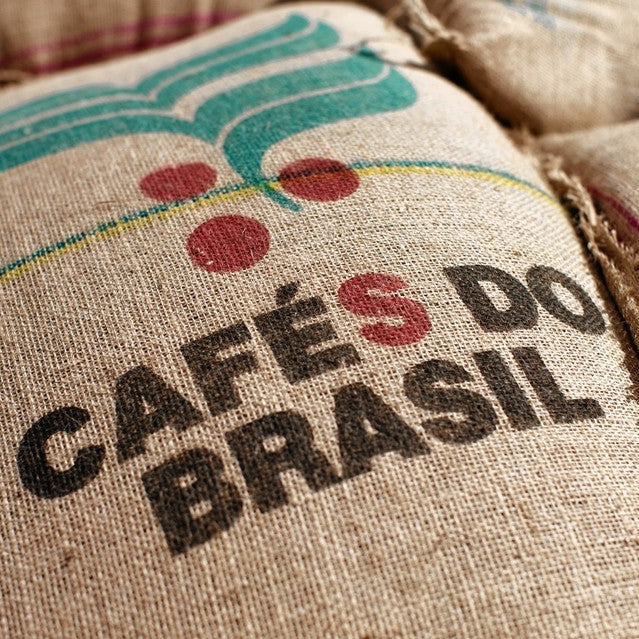 Bag of green coffee beans from Brazil