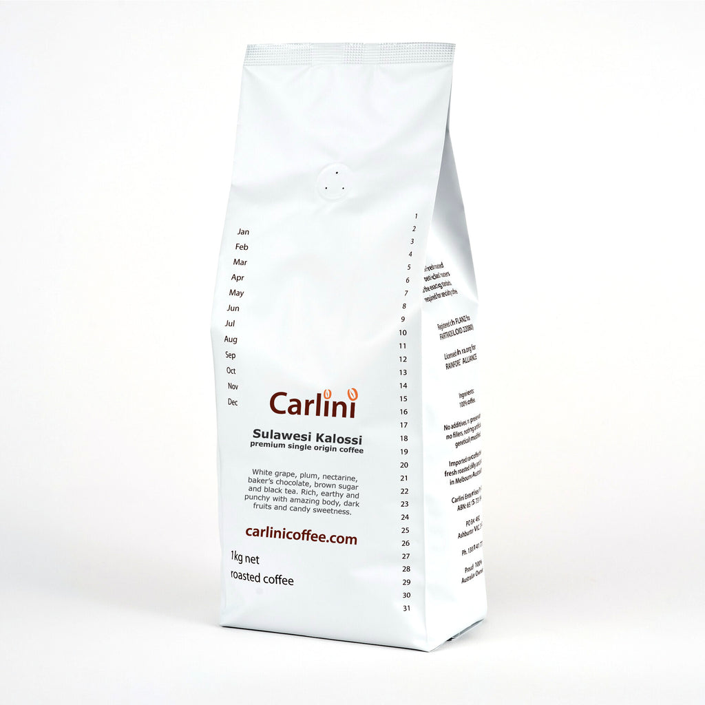 Carlini Coffee 1kg pack of Sulawesi single origin coffee