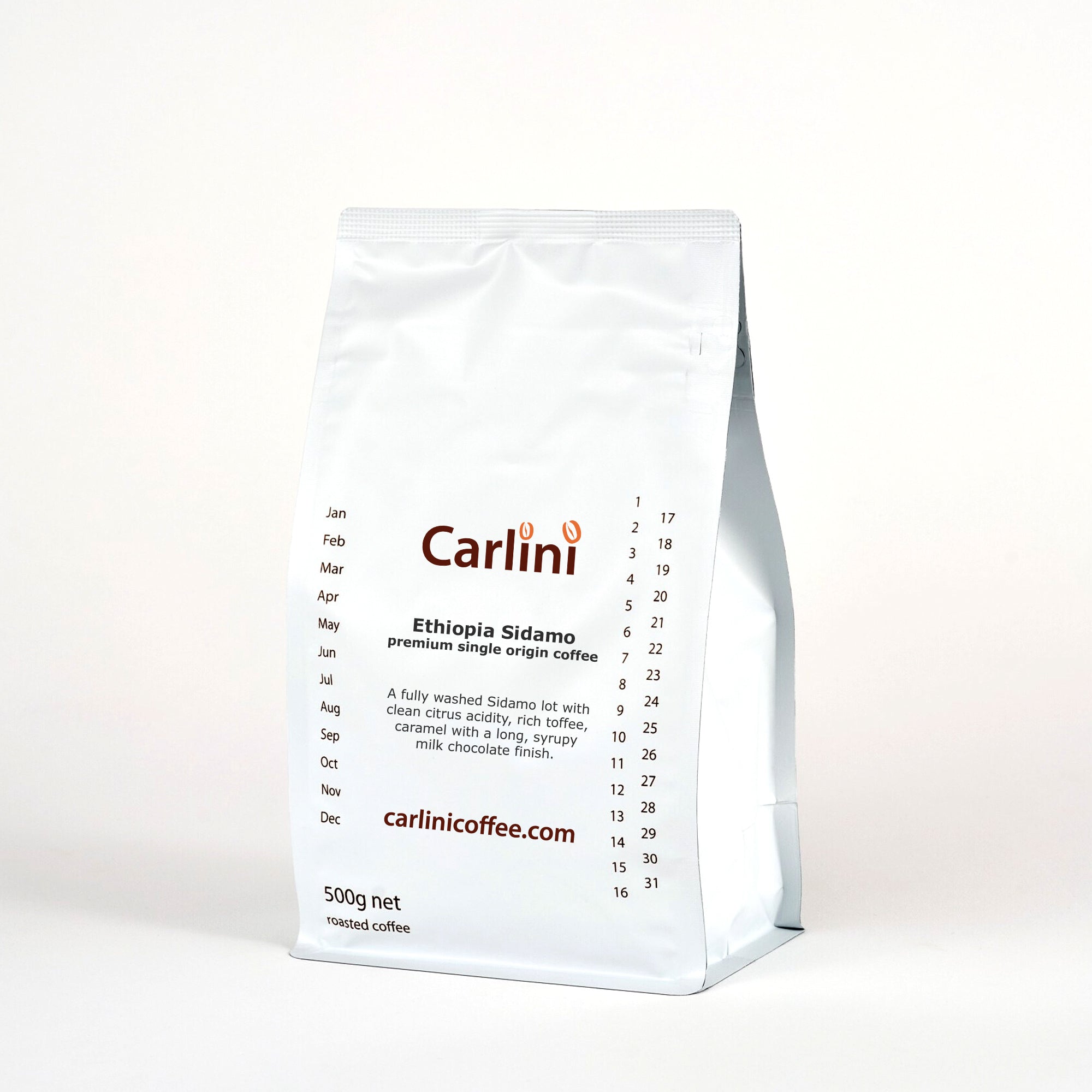 Carlini Coffee 500g pack of fresh roasted Ethiopia Sidamo coffee
